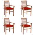 Cadeiras de Jantar 4 pcs C/ Almofadões Vermelhos Teca Maciça
