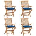 Cadeiras de Jardim C/ Almofadões Azuis 4 pcs Teca Maciça