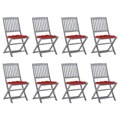 Cadeiras de Exterior Dobráveis 8pcs C/ Almofadões Acácia Maciça