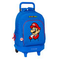 Mochila Escolar com Rodas Super Mario Play Azul Vermelho 33 X 45 X 22 cm