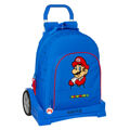 Mochila Escolar com Rodas Super Mario Play Azul Vermelho 32 X 42 X 15 cm