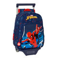 Mochila Escolar com Rodas Spider-man Neon Azul Marinho 27 X 33 X 10 cm