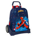 Mochila Escolar com Rodas Spider-man Neon Azul Marinho 33 X 42 X 14 cm