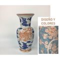 Vaso Dkd Home Decor Porcelana Azul Laranja Oriental (24 X 24 X 46 cm)