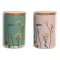Bote Dkd Home Decor 11,5 X 11,5 X 17,5 cm Floral Cor de Rosa Verde Bambu Grés Shabby Chic (2 Unidades)