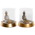 Figura Decorativa Dkd Home Decor Cristal Prateado Dourado Resina Oriental (2 Unidades) (16 X 16 X 18 cm)