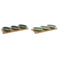 Conjunto para Aperitivos Home Esprit Verde Verde-escuro Bambu Porcelana Tropical 4 Peças 28,4 X 10,5 X 3 cm (2 Unidades)