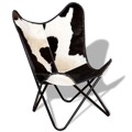 Cadeira Borboleta Pele de Vaca Genuína Preto e Branco
