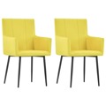 Cadeiras de Jantar com Apoio de Braços 2 pcs Tecido Amarelo