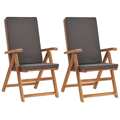 Cadeiras Jardim Reclináveis + Almofadões 2pcs Teca Maciça Cinza