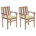 Cadeiras de Jardim C/ Almofadões Branco Creme 2 pcs Teca Maciça