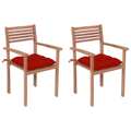 Cadeiras de Jardim C/ Almofadões Vermelhos 2 pcs Teca Maciça
