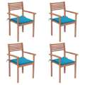 Cadeiras de Jardim C/ Almofadões Azul 4 pcs Teca Maciça