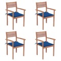 Cadeiras de Jardim C/ Almofadões Azul Real 4 pcs Teca Maciça