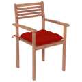 Cadeiras de Jardim C/ Almofadões Vermelhos 4 pcs Teca Maciça