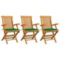 Cadeiras de Jardim C/ Almofadões Verdes 3 pcs Teca Maciça