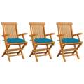 Cadeiras de Jardim C/ Almofadões Azul-claro 3 pcs Teca Maciça