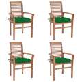 Cadeiras de Jantar 4 pcs C/ Almofadões Verdes Teca Maciça