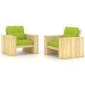 Cadeiras de Jardim 2 pcs C/ Almofadões Verde Brilhante Pinho