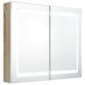 Armário Espelhado Casa de Banho LED 80x12x68 cm Branco/carvalho