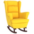 Cadeira Baloiço C/ Pernas em Madeira Seringueira Veludo Amarelo