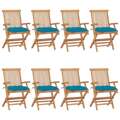 Cadeiras de Jardim C/ Almofadões Azuis-claros 8 pcs Teca Maciça