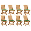 Cadeiras de Jardim C/ Almofadões Verdes 8 pcs Teca Maciça