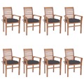 Cadeiras de Jantar 8 pcs C/ Almofadões Antracite Teca Maciça
