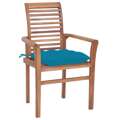 Cadeiras de Jantar 8 pcs C/ Almofadões Azul-claro Teca Maciça