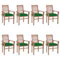 Cadeiras de Jantar 8 pcs C/ Almofadões Verdes Teca Maciça