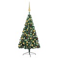 Meia Árvore Natal Artificial C/ Luzes LED e Bolas 150 cm Verde