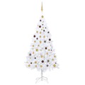 Árvore de Natal Artificial + Luzes LED e Bolas 210cm Pvc Branco