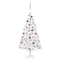 Árvore Natal Artificial C/ Luzes LED e Bolas 150 cm Pvc Branco