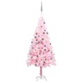 Árvore de Natal Artificial C/ Luzes LED e Bolas 120 cm Pvc Rosa