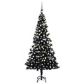 Árvore de Natal Artificial C/ Luzes LED e Bolas 210 cm Pvc Preto