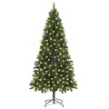 Árvore de Natal Artificial com Luzes LED e Pinhas 210 cm Verde