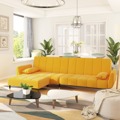 Sofá-cama de 2 Lugares com banco/2 Almofadões Veludo Amarelo