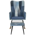 Cadeira de Balanço com Apoio de Pés Remendos Lona Azul Denim