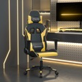 Cadeira Gaming Massagens Couro Artificial Preto e Dourado