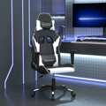 Cadeira Gaming Massagens Couro Artificial Preto e Branco