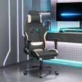 Cadeira de Gaming Giratória com Apoio de Pés Tecido Preto/creme