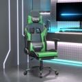 Cadeira Gaming C/ Apoio Pés Couro Artificial Preto e Verde