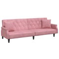 Sofá-cama com Apoio de Braços Veludo Rosa