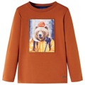 T-shirt Manga Comprida P/ Criança Estampa de Urso Laranja-queimado 104