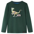 T-shirt Manga Comprida P/ Criança Estampa Dinossauro Verde-escuro 92