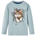 T-shirt Manga Comprida P/ Criança C/ Estampa de Lobo Azul-claro 104