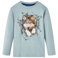 T-shirt Manga Comprida P/ Criança C/ Estampa de Lobo Azul-claro 116