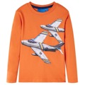 T-shirt Manga Comprida P/ Criança Estampa de Avião Laranja-escuro 92