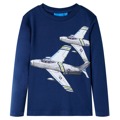T-shirt Manga Comprida P/ Criança C/ Estampa de Avião Azul-marinho 140