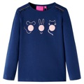 T-shirt Manga Comprida P/ Criança Estampa de Animais Azul-marinho 116